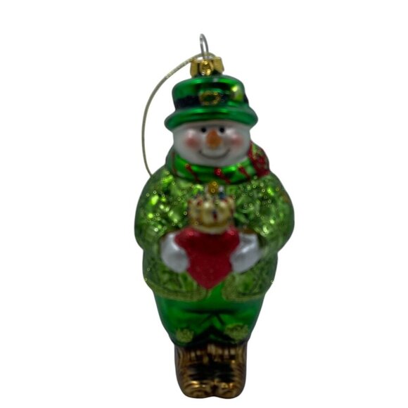 Irish Snowman Glass Christmas Ornament Heart with Crown Irish Gift St Patrick's - Picture 2 of 6